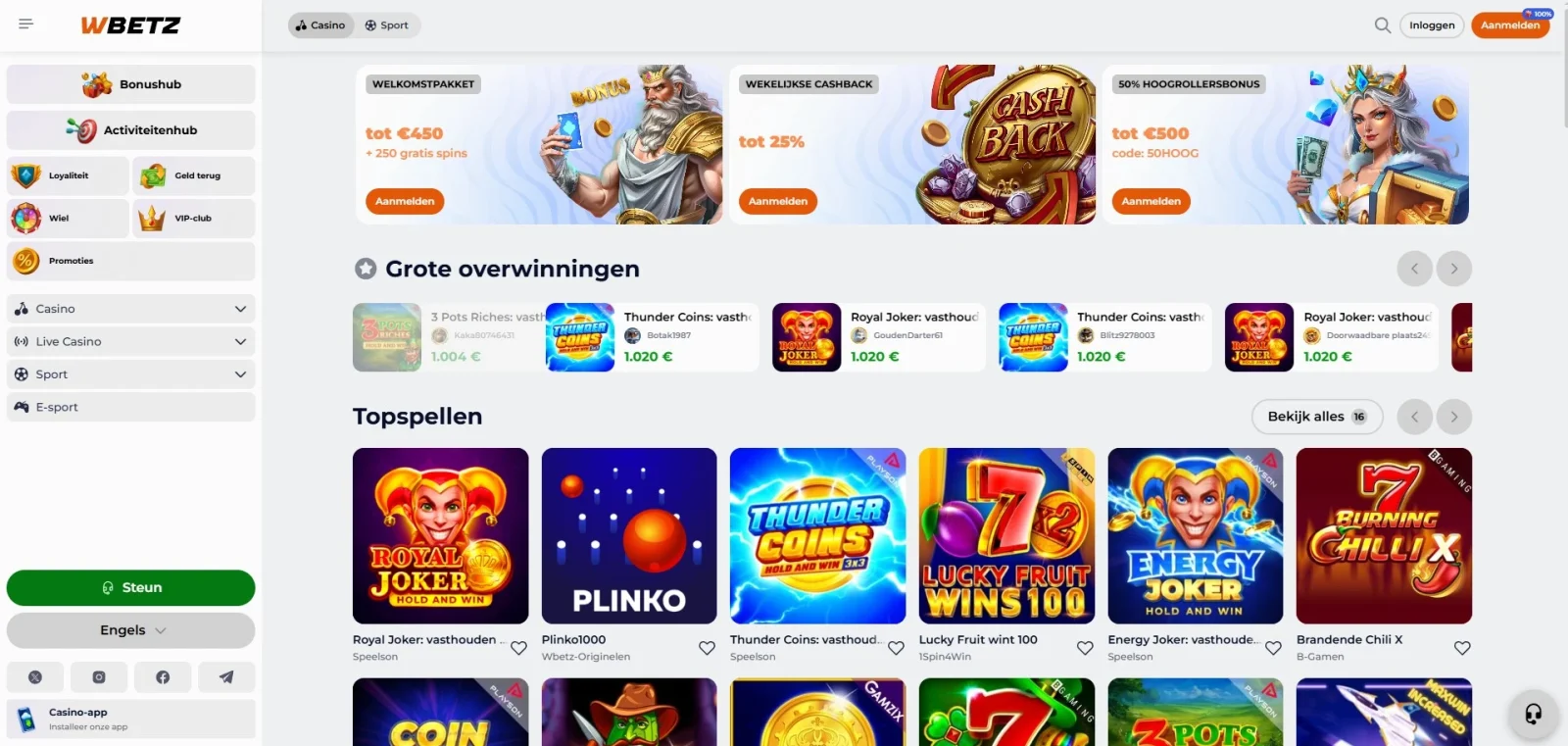 Wbetz hoofdpagina overzicht screenshot